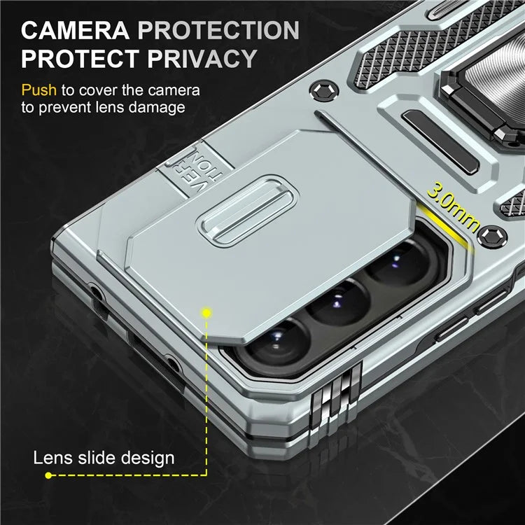 Armor Series For Samsung Galaxy Z Fold6 5G Kickstand Case Slide Lens Cover PC+TPU Phone Shell
