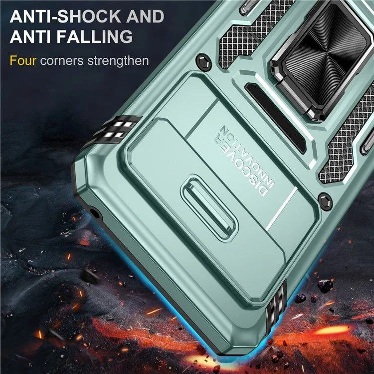 Armor Series For Google Pixel 8a Case PC+TPU Kickstand Phone Cover with Slide Lens Lid
