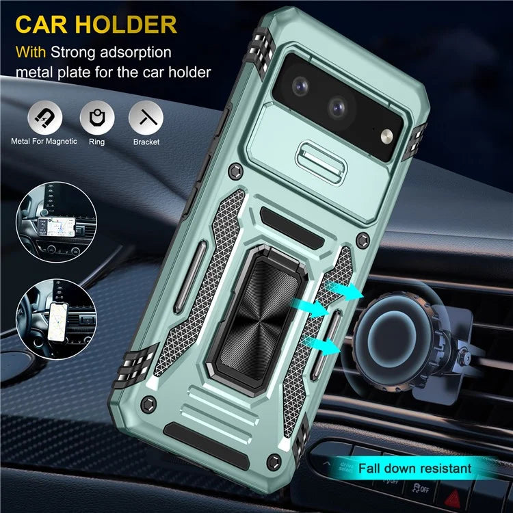 Armor Series For Google Pixel 8a Case PC+TPU Kickstand Phone Cover with Slide Lens Lid