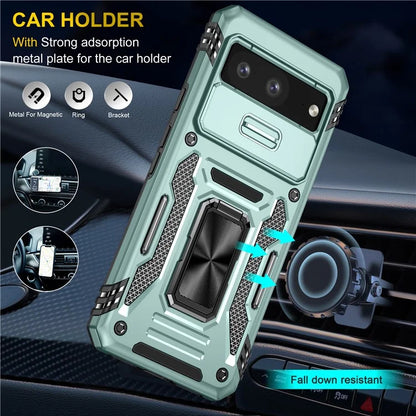 Armor Series For Google Pixel 8a Case PC+TPU Kickstand Phone Cover with Slide Lens Lid