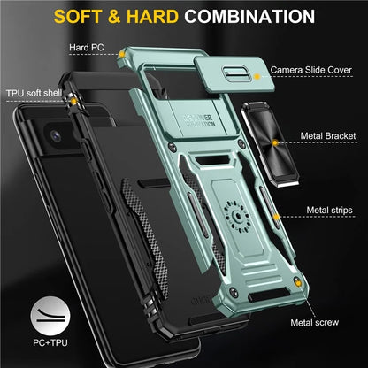 Armor Series For Google Pixel 8a Case PC+TPU Kickstand Phone Cover with Slide Lens Lid