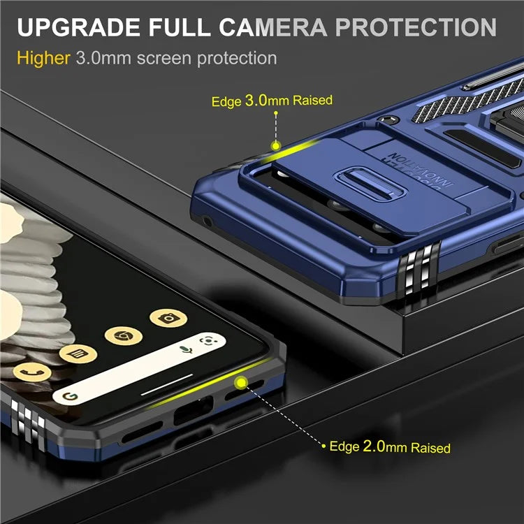 Armor Series For Google Pixel 8a Case PC+TPU Kickstand Phone Cover with Slide Lens Lid