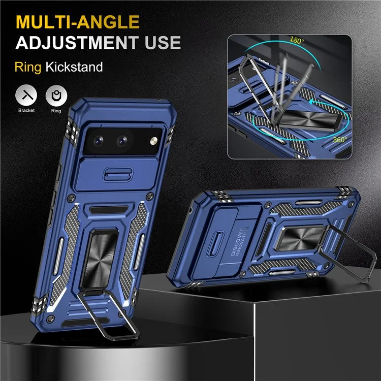 Armor Series For Google Pixel 8a Case PC+TPU Kickstand Phone Cover with Slide Lens Lid