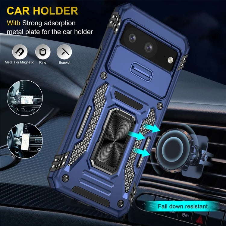 Armor Series For Google Pixel 8a Case PC+TPU Kickstand Phone Cover with Slide Lens Lid