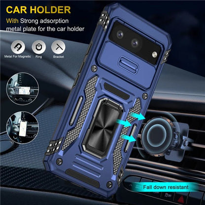 Armor Series For Google Pixel 8a Case PC+TPU Kickstand Phone Cover with Slide Lens Lid