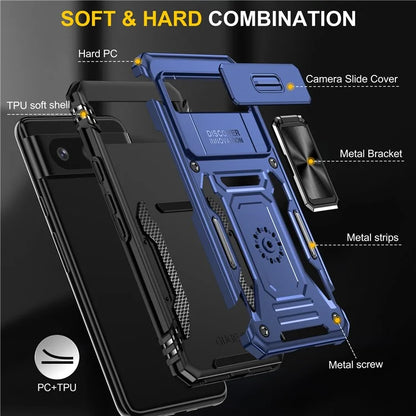 Armor Series For Google Pixel 8a Case PC+TPU Kickstand Phone Cover with Slide Lens Lid