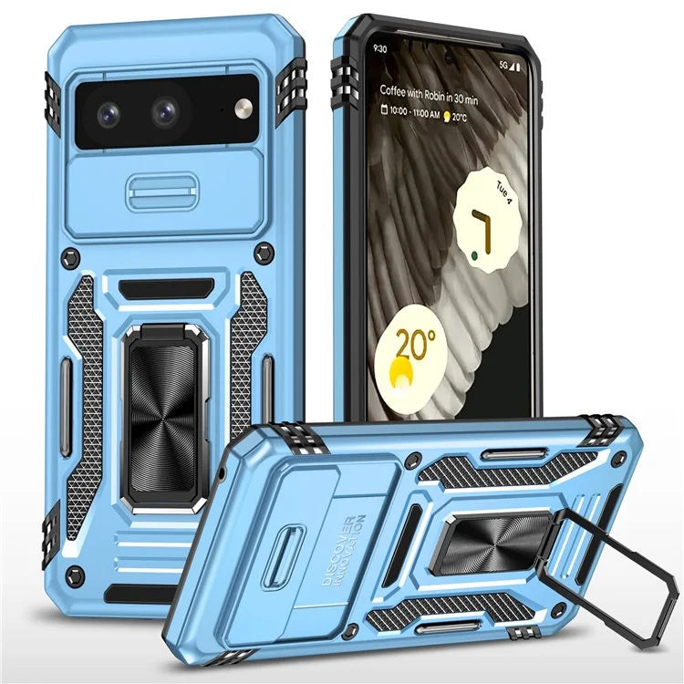 Armor Series For Google Pixel 8a Case PC+TPU Kickstand Phone Cover with Slide Lens Lid