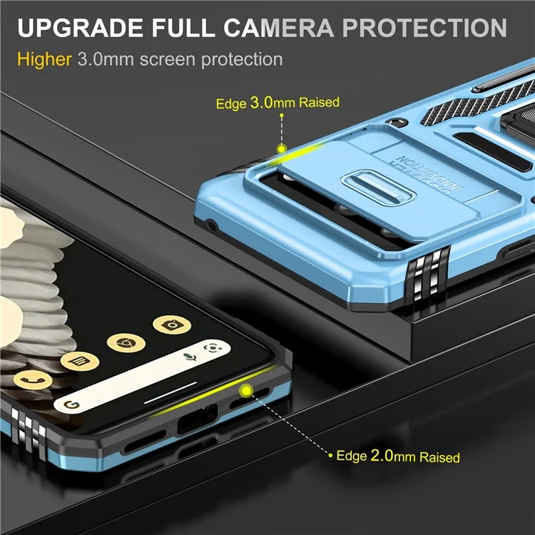 Armor Series For Google Pixel 8a Case PC+TPU Kickstand Phone Cover with Slide Lens Lid