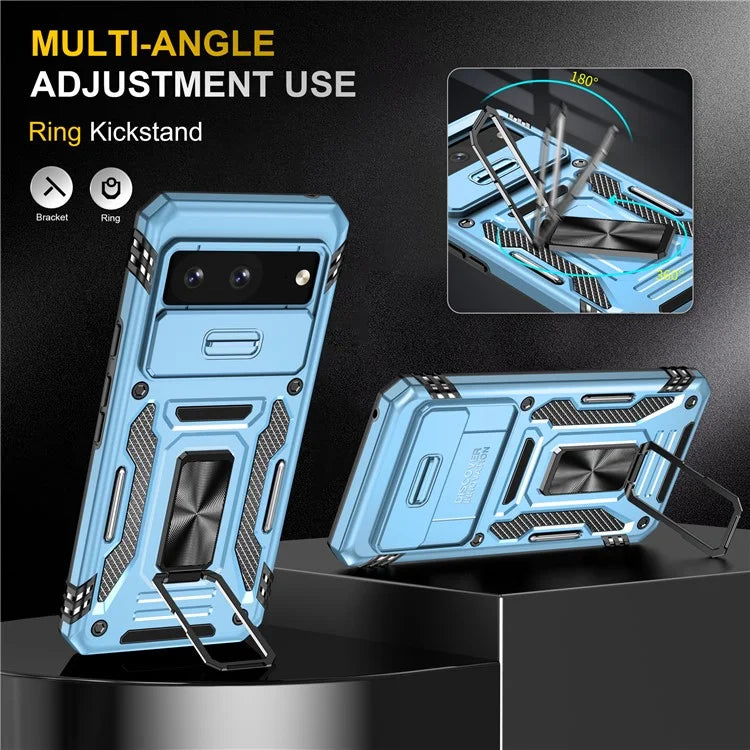 Armor Series For Google Pixel 8a Case PC+TPU Kickstand Phone Cover with Slide Lens Lid