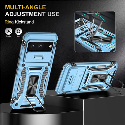 Armor Series For Google Pixel 8a Case PC+TPU Kickstand Phone Cover with Slide Lens Lid