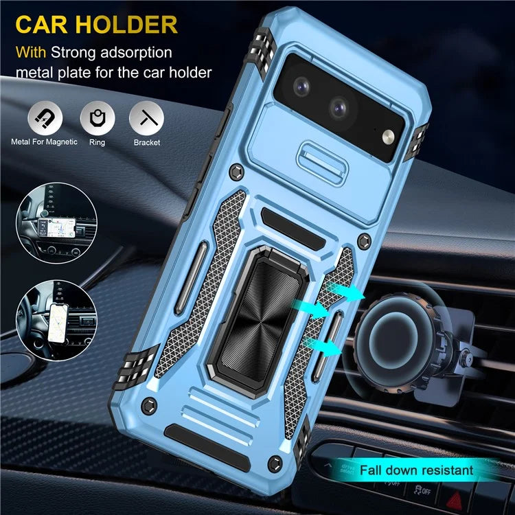 Armor Series For Google Pixel 8a Case PC+TPU Kickstand Phone Cover with Slide Lens Lid