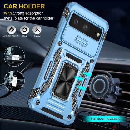 Armor Series For Google Pixel 8a Case PC+TPU Kickstand Phone Cover with Slide Lens Lid