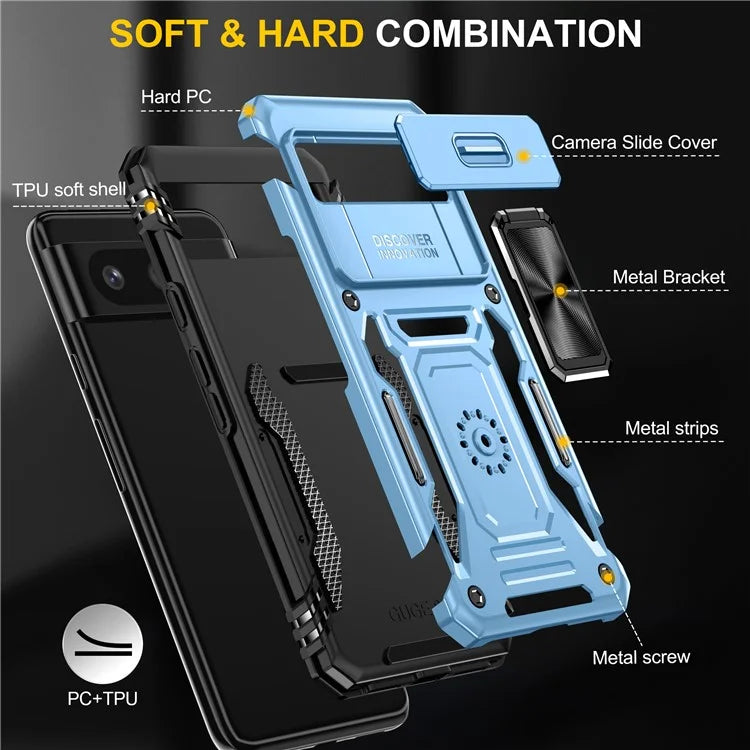 Armor Series For Google Pixel 8a Case PC+TPU Kickstand Phone Cover with Slide Lens Lid