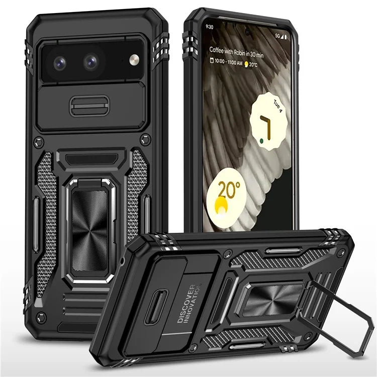 Armor Series For Google Pixel 8a Case PC+TPU Kickstand Phone Cover with Slide Lens Lid