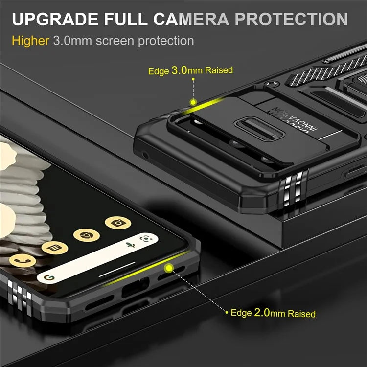 Armor Series For Google Pixel 8a Case PC+TPU Kickstand Phone Cover with Slide Lens Lid