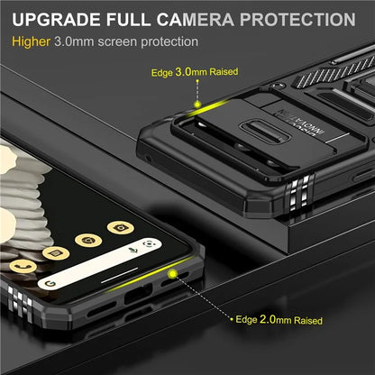 Armor Series For Google Pixel 8a Case PC+TPU Kickstand Phone Cover with Slide Lens Lid