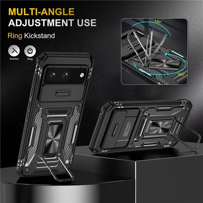 Armor Series For Google Pixel 8a Case PC+TPU Kickstand Phone Cover with Slide Lens Lid
