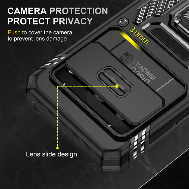 Armor Series For Google Pixel 8a Case PC+TPU Kickstand Phone Cover with Slide Lens Lid