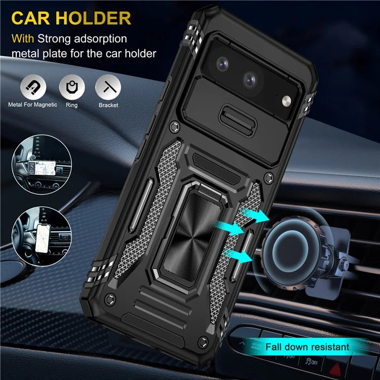 Armor Series For Google Pixel 8a Case PC+TPU Kickstand Phone Cover with Slide Lens Lid