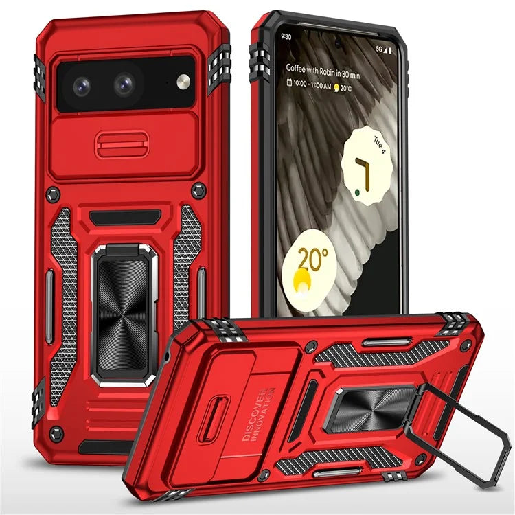 Armor Series For Google Pixel 8a Case PC+TPU Kickstand Phone Cover with Slide Lens Lid