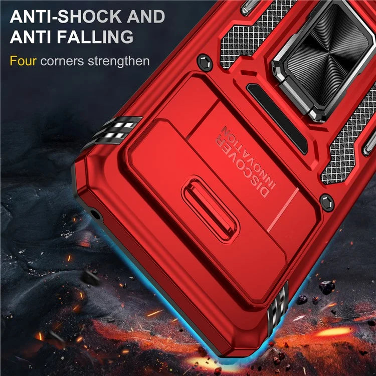 Armor Series For Google Pixel 8a Case PC+TPU Kickstand Phone Cover with Slide Lens Lid