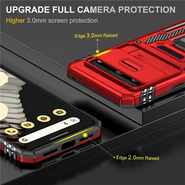 Armor Series For Google Pixel 8a Case PC+TPU Kickstand Phone Cover with Slide Lens Lid