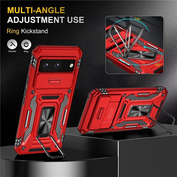 Armor Series For Google Pixel 8a Case PC+TPU Kickstand Phone Cover with Slide Lens Lid