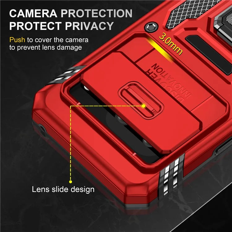 Armor Series For Google Pixel 8a Case PC+TPU Kickstand Phone Cover with Slide Lens Lid