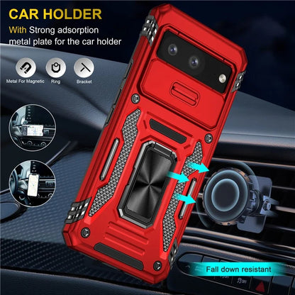 Armor Series For Google Pixel 8a Case PC+TPU Kickstand Phone Cover with Slide Lens Lid
