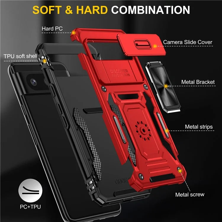 Armor Series For Google Pixel 8a Case PC+TPU Kickstand Phone Cover with Slide Lens Lid