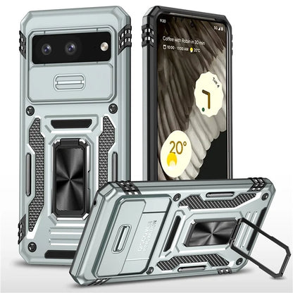 Armor Series For Google Pixel 8a Case PC+TPU Kickstand Phone Cover with Slide Lens Lid