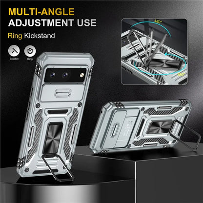 Armor Series For Google Pixel 8a Case PC+TPU Kickstand Phone Cover with Slide Lens Lid