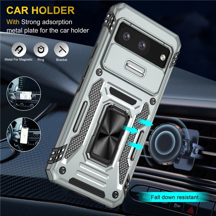 Armor Series For Google Pixel 8a Case PC+TPU Kickstand Phone Cover with Slide Lens Lid