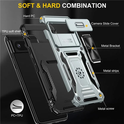 Armor Series For Google Pixel 8a Case PC+TPU Kickstand Phone Cover with Slide Lens Lid