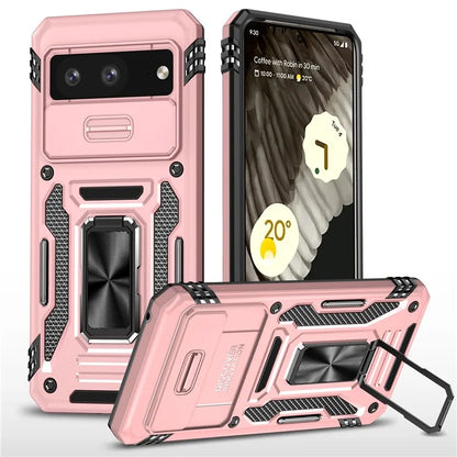 Armor Series For Google Pixel 8a Case PC+TPU Kickstand Phone Cover with Slide Lens Lid