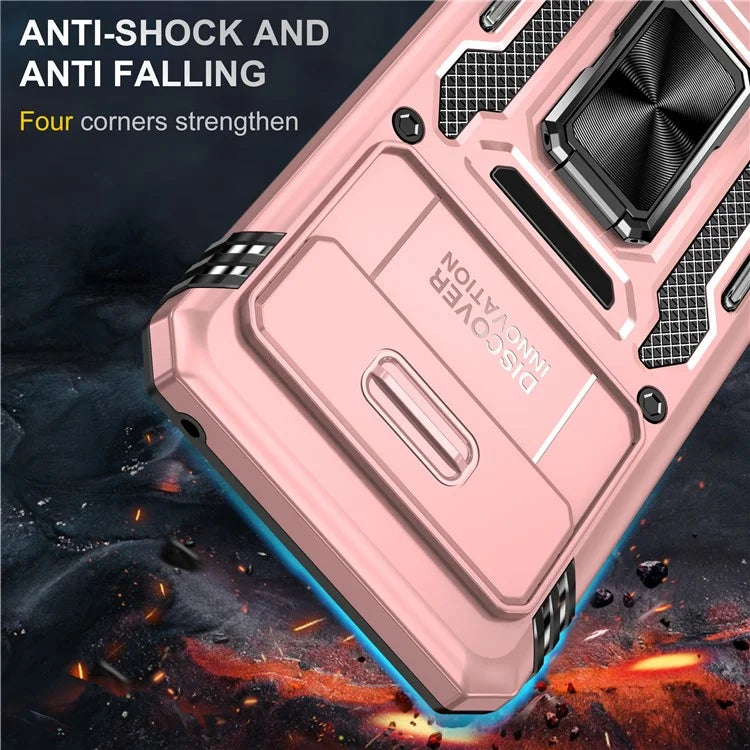 Armor Series For Google Pixel 8a Case PC+TPU Kickstand Phone Cover with Slide Lens Lid
