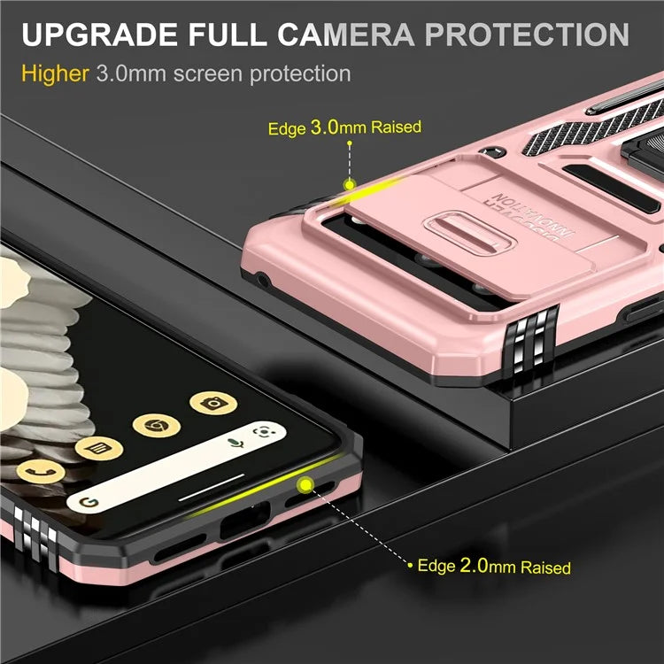 Armor Series For Google Pixel 8a Case PC+TPU Kickstand Phone Cover with Slide Lens Lid