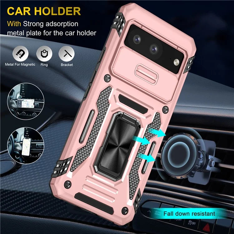 Armor Series For Google Pixel 8a Case PC+TPU Kickstand Phone Cover with Slide Lens Lid