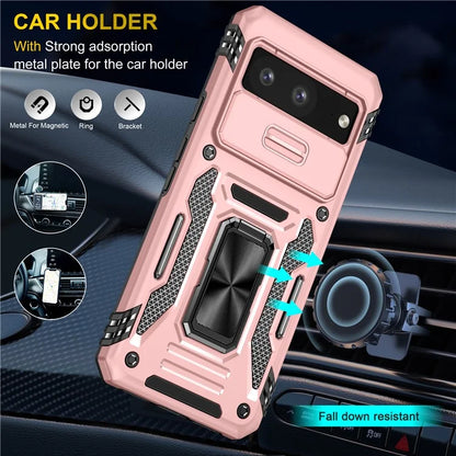 Armor Series For Google Pixel 8a Case PC+TPU Kickstand Phone Cover with Slide Lens Lid