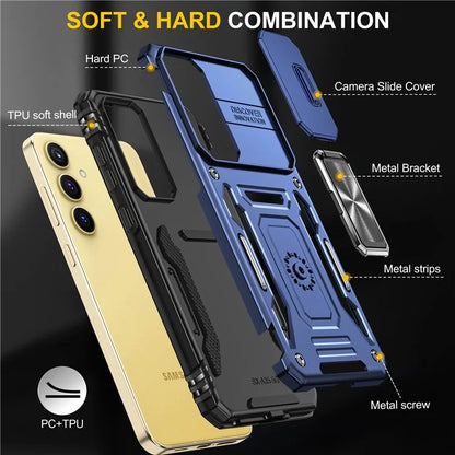 Armor Series For Samsung Galaxy A35 5G / A55 5G Kickstand Case Slide Lens Protection PC+TPU Phone Cover
