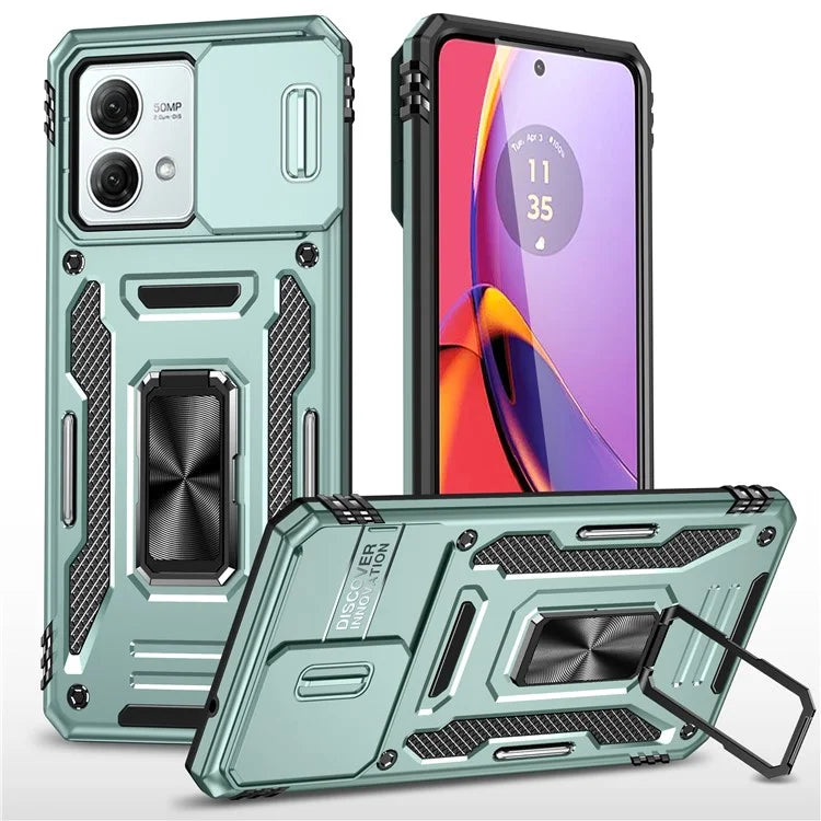 Armor Series For Motorola Moto G84 5G Case Slide Lens Lid PC+TPU Kickstand Phone Cover