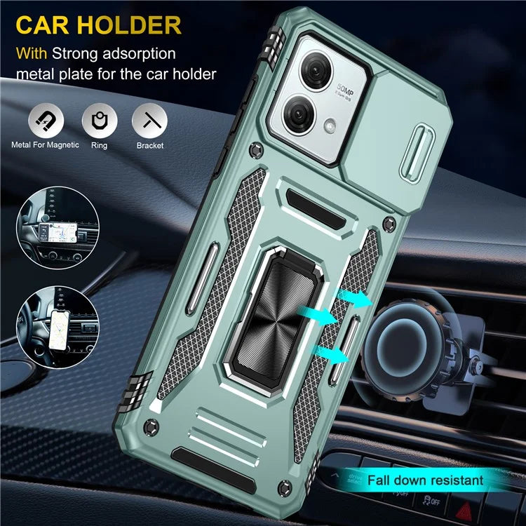 Armor Series For Motorola Moto G84 5G Case Slide Lens Lid PC+TPU Kickstand Phone Cover