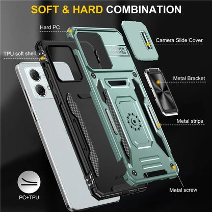 Armor Series For Motorola Moto G84 5G Case Slide Lens Lid PC+TPU Kickstand Phone Cover
