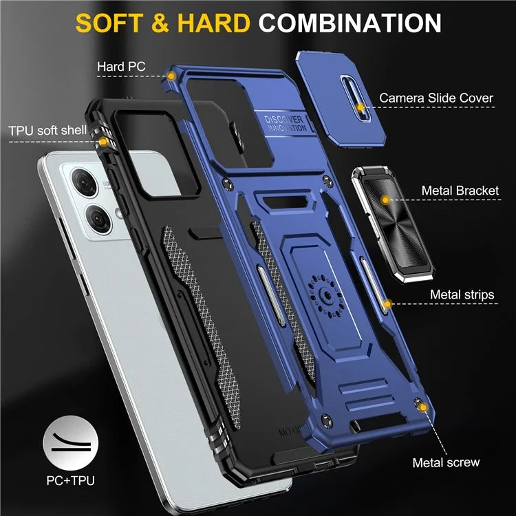 Armor Series For Motorola Moto G84 5G Case Slide Lens Lid PC+TPU Kickstand Phone Cover