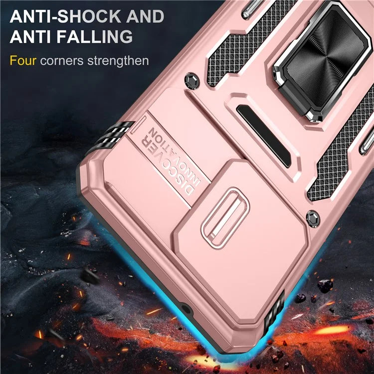 Armor Series For Motorola Moto G84 5G Case Slide Lens Lid PC+TPU Kickstand Phone Cover