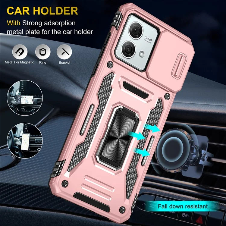Armor Series For Motorola Moto G84 5G Case Slide Lens Lid PC+TPU Kickstand Phone Cover