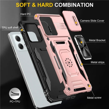 Armor Series For Motorola Moto G84 5G Case Slide Lens Lid PC+TPU Kickstand Phone Cover