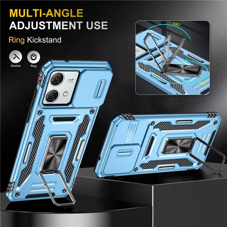 Armor Series For Motorola Moto G84 5G Case Slide Lens Lid PC+TPU Kickstand Phone Cover