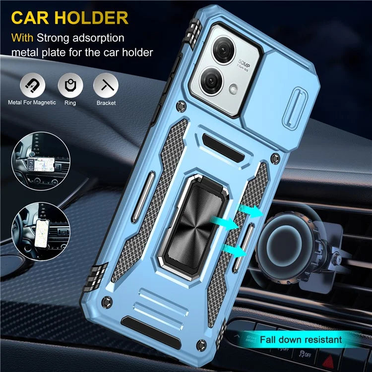 Armor Series For Motorola Moto G84 5G Case Slide Lens Lid PC+TPU Kickstand Phone Cover
