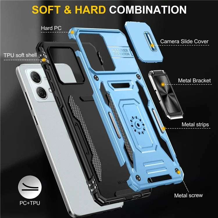 Armor Series For Motorola Moto G84 5G Case Slide Lens Lid PC+TPU Kickstand Phone Cover
